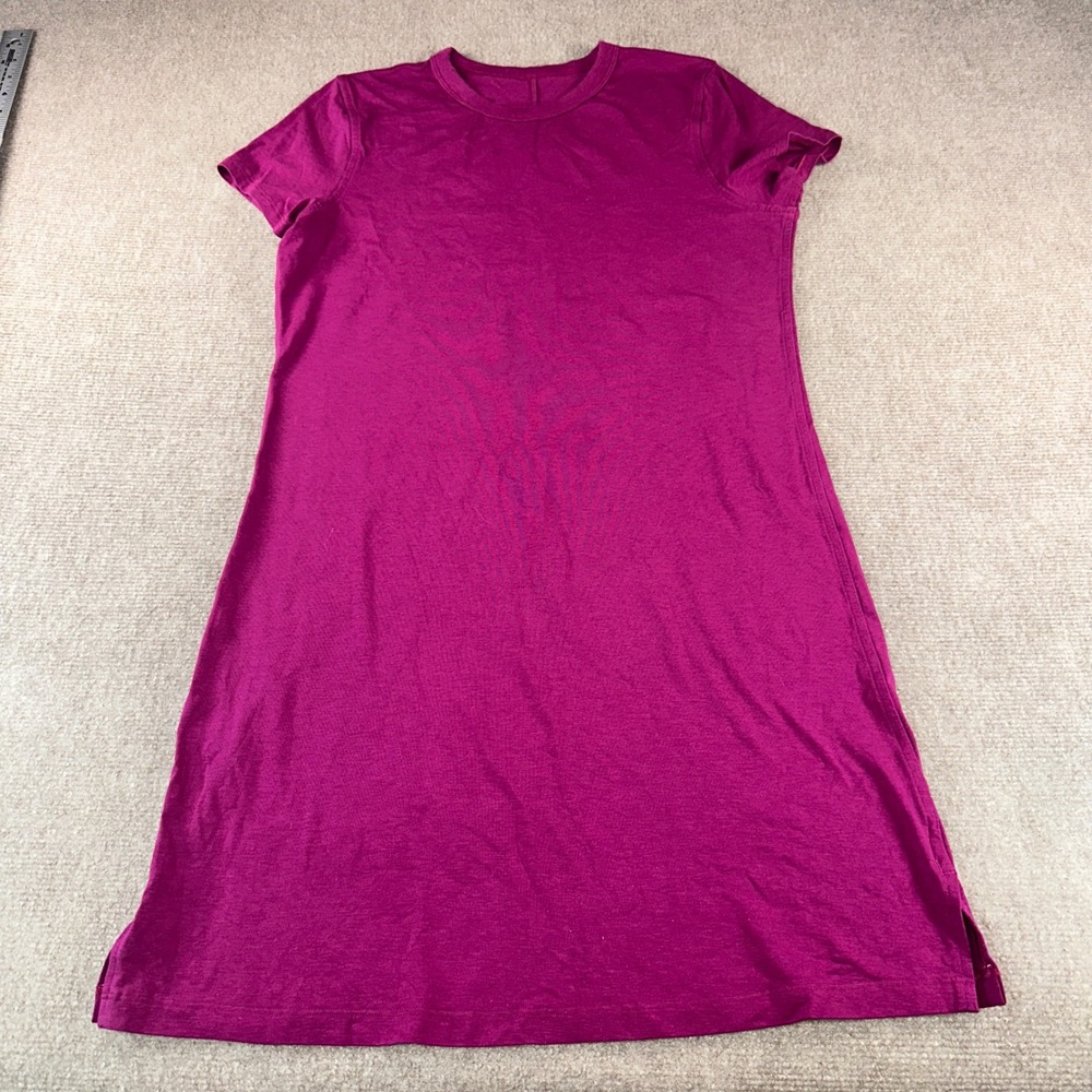 Lululemon Short Sleeve T-Shirt Dress Magenta Pink Crew Neck Logo Athletic